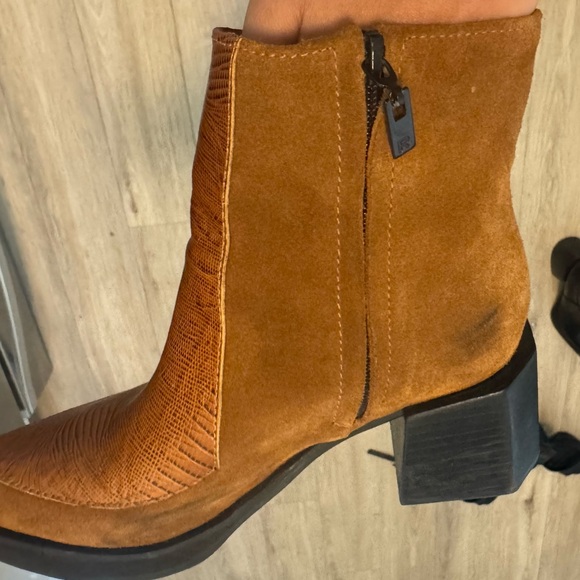 Rotunda Arge Block Heel Boots | Camel Suede + Embossed Leather | Size 7 US 37 EU - Picture 10 of 13